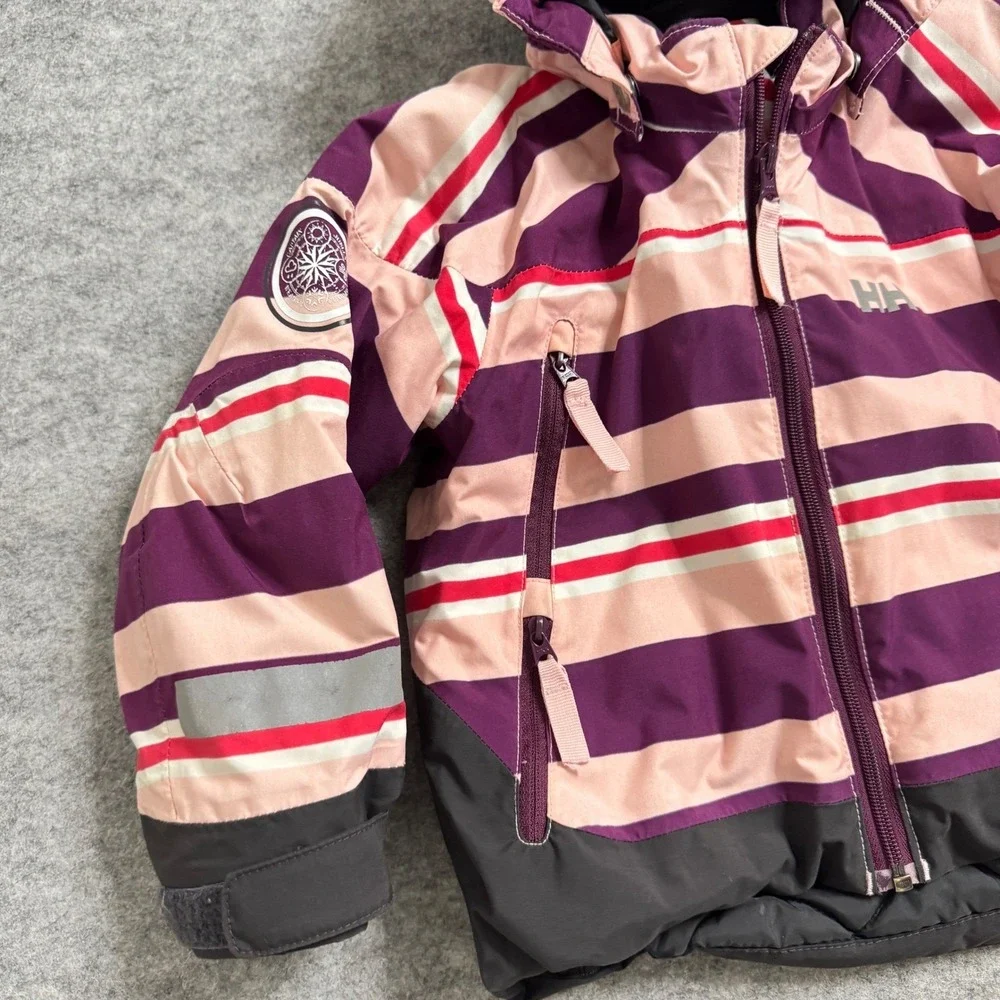 Helly Hansen Kids Ski Jacket Girls 86/1 Pink Striped‎ Waterproof Insulated Snow